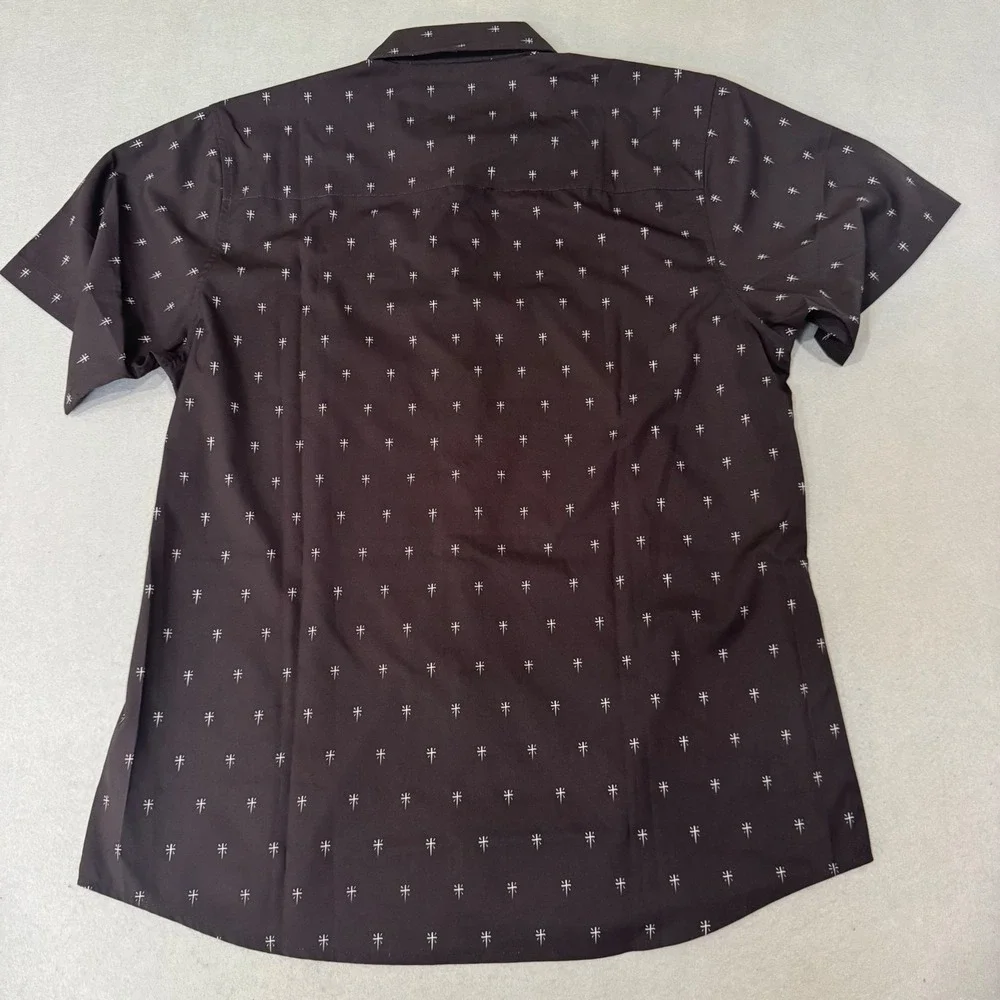 Dixxon The Historia Shirt Mens L Black Short Sleeve Cross Print Button Down